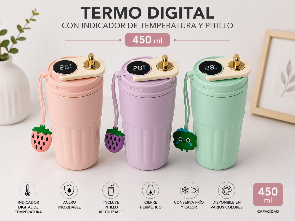 Taza Digital con Temperatura pastel